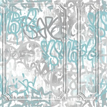 Vliesové tapety na zeď IMPOL Pop graffiti tagy modro-šedé
