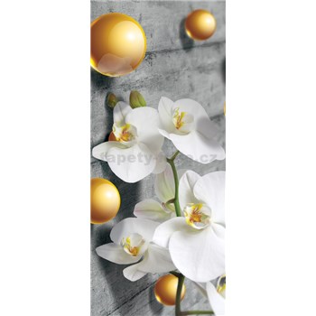 Vliesové fototapety orchidej a 3D kuličky rozměr 91 cm x 211 cm