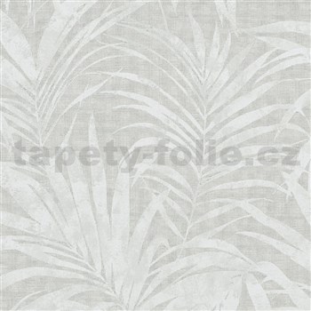 Vliesové tapety na zeď IMPOL IVY palmové listy metalicky bílé na šedém podkladu - POSLEDNÍ KUS