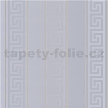 Luxusní vliesové tapety na zeď Versace III řecký klíč šedý se zlatými proužky