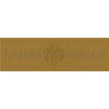 Luxusní vliesové bordury na zeď Versace III hlava medúzy s řeckým klíčem zlatá